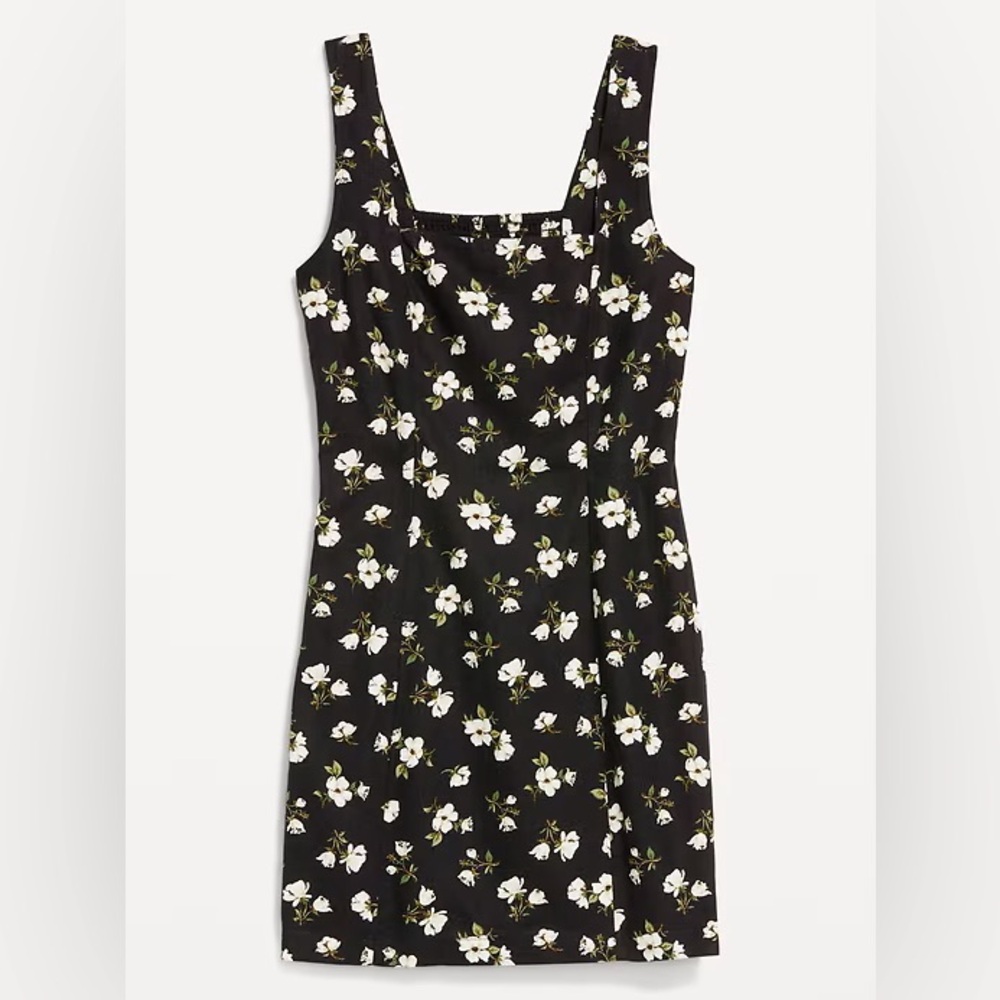 Old Navy Black Floral Square-Neck Midi Dress